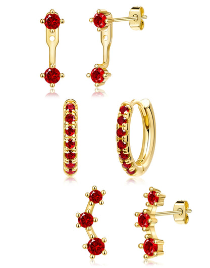3 pairs dainty small 4th of July earrings — trendy birthstone stud huggie hoop set for women