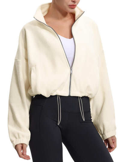 Coat — Fleece cropped jacket with drawstring hem and pockets by The Gym People