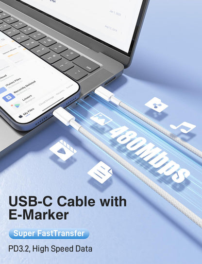 QZVOO 240W Braided USB C to USB C Cable, 6Ft+10Ft