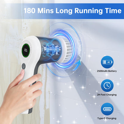 PUFTEM skin cleaning brush — Cordless design with battery level display and 6 heads.