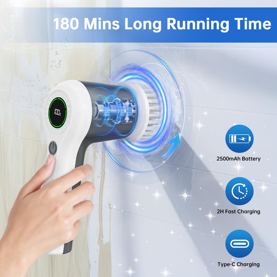 PUFTEM skin cleaning brush — Cordless design with battery level display and 6 heads.