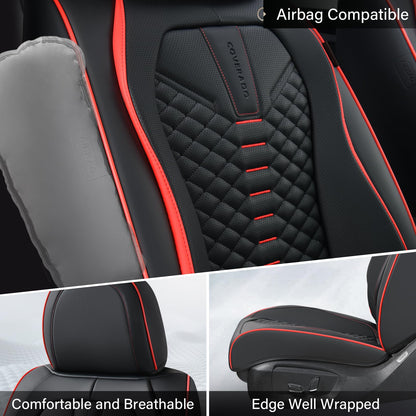 Coverado car seat covers - waterproof nappa leather seat covers for cars, black and red