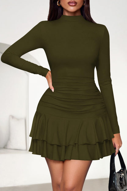 PRETTYGARDEN dress — Long sleeve mock neck ruched mini party dress