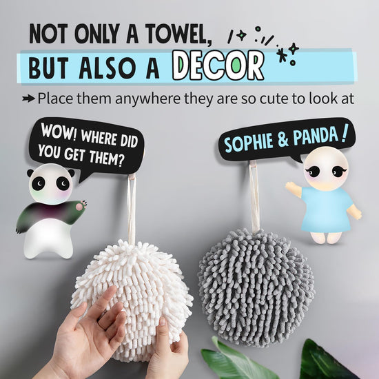 Sophie & Panda fuzzy ball towel set - creative design for bathroom décor