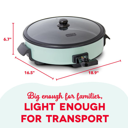 Dash electric skillet — ceramic coating cooking surface with tempered glass lid and cool-touch handles