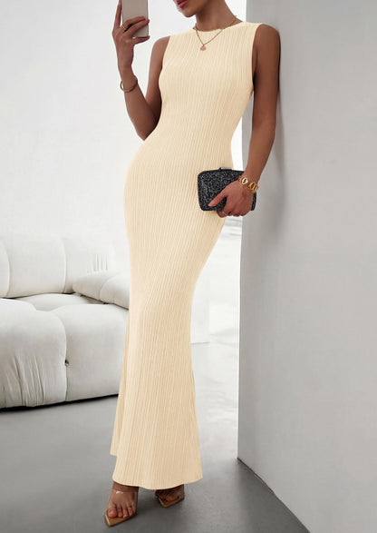 Dress — Ribbed knit sleeveless bodycon maxi for summer outings