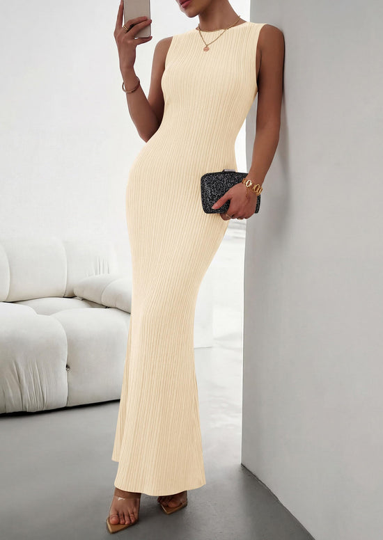 Dress — Ribbed knit sleeveless bodycon maxi for summer outings