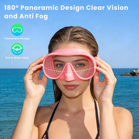 Snorkeling Gear for Adults, Snorkel Set Adult, Scuba Diving Mask, Panoramic View Anti-Leak Anti-Fog Dive Swimming Goggles Tempered Glass Panoramic Wide View Travel Portable Foldable