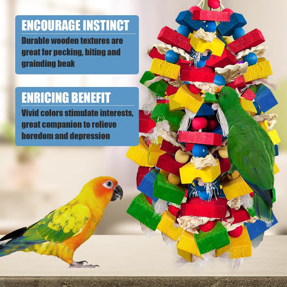 WQY GroceryShop Parrot Toys for Large Birds, Multicolored Wooden Blocks Bird Chewing Toy Parrot Cage Bite Toy for Macaws Cokatoos African Grey and Large Medium Parrot Birds (Block)