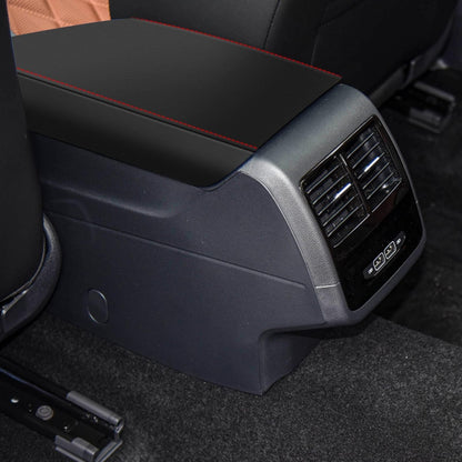 Vehicle seat cover — AOMSAZTO armrest cover for 2019-2025 VW Jetta in black with red stitches