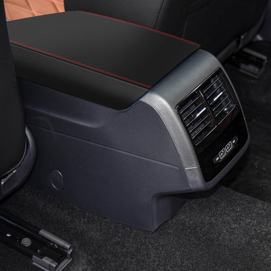Vehicle seat cover — AOMSAZTO armrest cover for 2019-2025 VW Jetta in black with red stitches