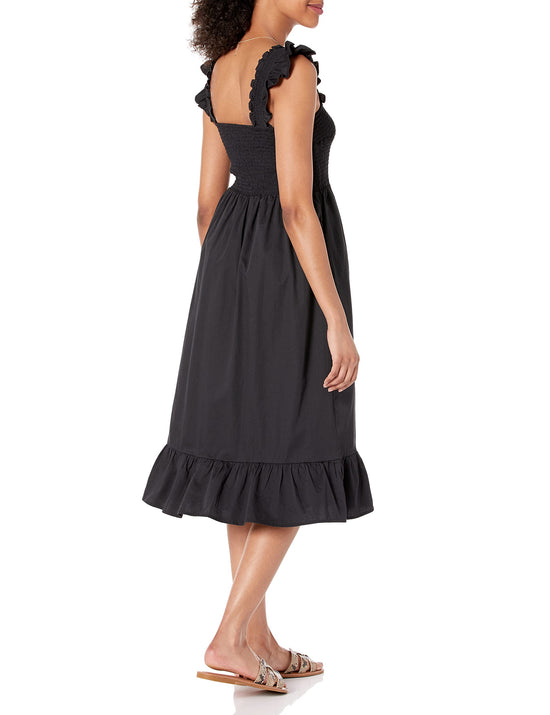 Dress — Kimi ruffled shoulder smocked midi by The Drop