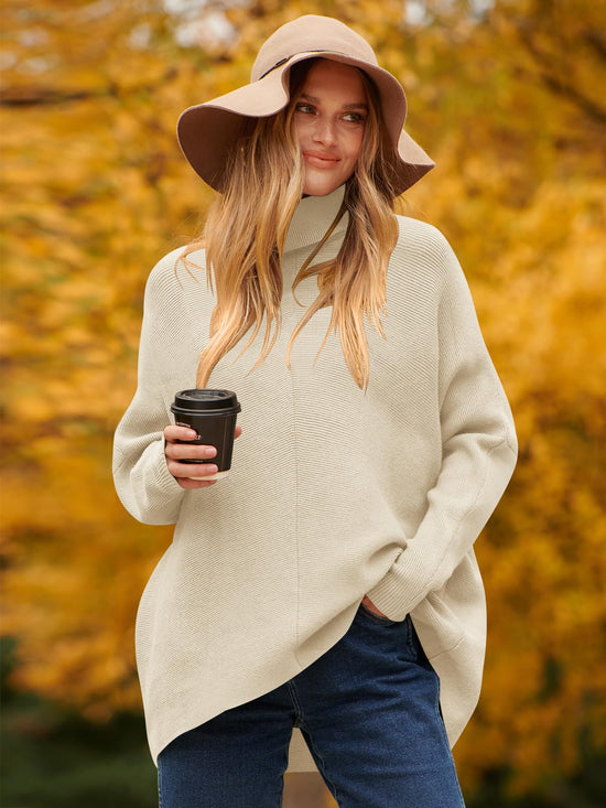 Sweater — Oversized turtleneck batwing style for casual wear