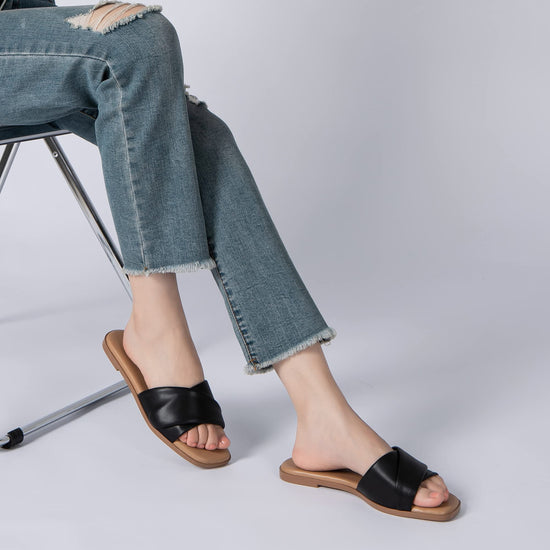Athlefit sandals — Soft leather slide with square toe design