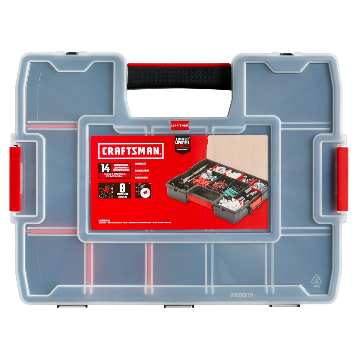 CRAFTSMAN portable tool box with 14 compartments and secure latch lid