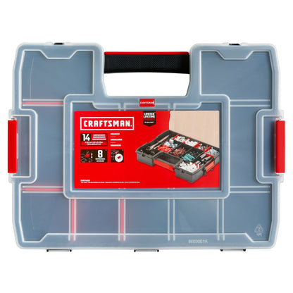 CRAFTSMAN portable tool box with 14 compartments and secure latch lid
