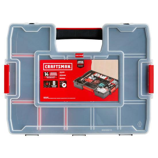 CRAFTSMAN portable tool box with 14 compartments and secure latch lid