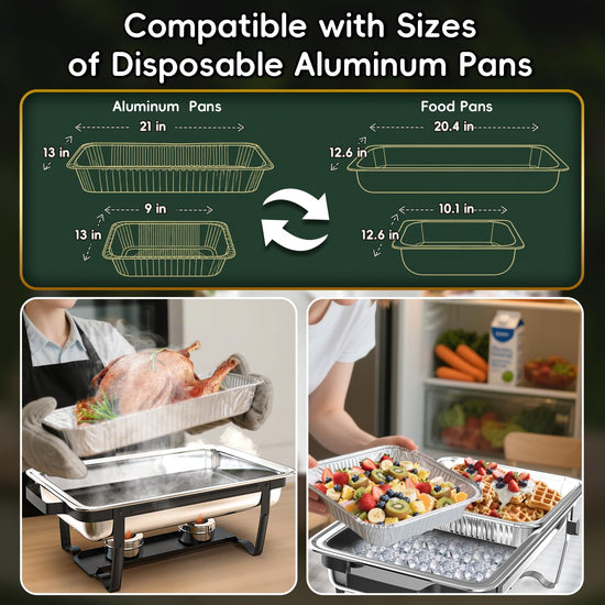 Sifer 9Qt Chafing Dishes for Buffet, Multi-Size Pans 4 Pack, Black