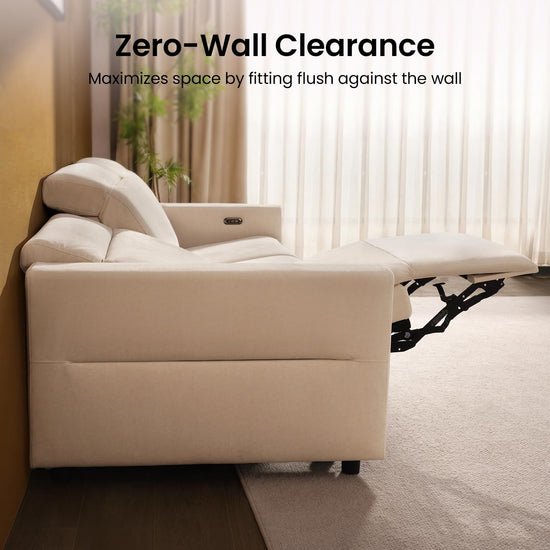 ModernMate 98" Power Reclining 3-Seater Sofa, Oversize Zero Gravity Recliner Sofa with Manual Adjustable Headrest, Zero Wall Hugger Recliner Couch with USB & Type-C Ports, 27.6" Extra Wide Seat, Beige