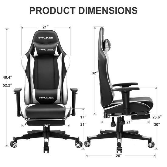 GTRACING gaming chair with footrest and adjustable height