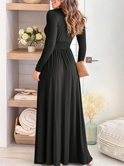 ANRABESS summer deep V neck short sleeve dress with slit for wedding guest and formal events