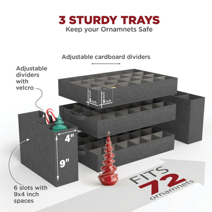 Premium ornament storage box - Holds up to 72 ornaments with adjustable compartments