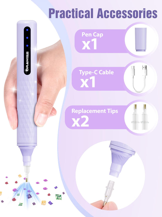 Orawiss electric diamond painting pen — cordless and rechargeable design in purple