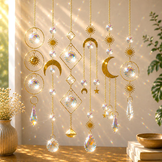 Hanging ornament — Crystal prism sun catcher with chain pendant for window