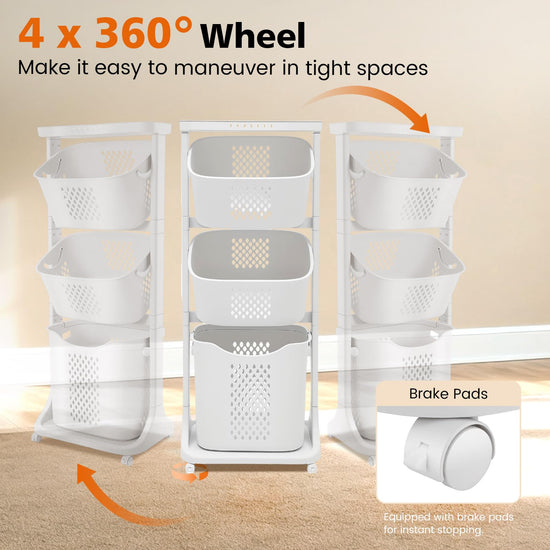 BAOKALER laundry hamper with removable rolling baskets and wheels