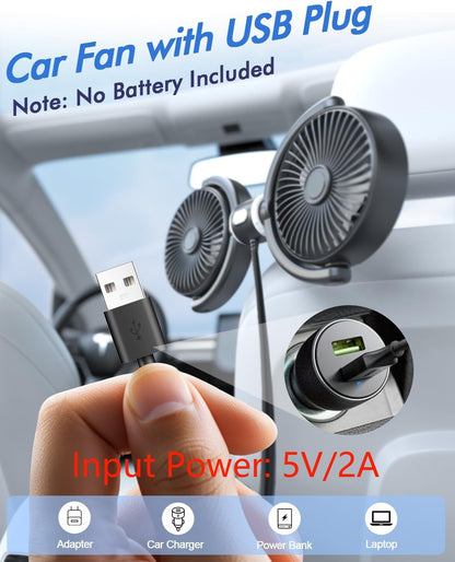 Electric fan — Hayousui USB car cooling fan with dual heads and 360° rotation