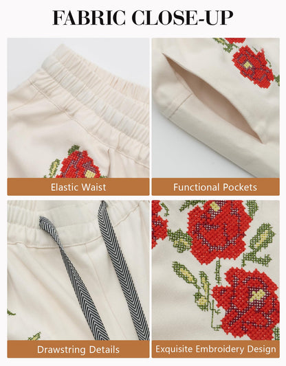 Kedera barrel jeans - embroidered wide leg pants with pockets for women