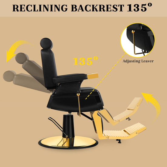 Hicomony Vintage Barber Chairs for Barbershop Reclining, Black Gold Professional Hydraulic Salon Chair for Hair Stylist, 360 Degrees Rolling Swivel, Heavy Duty All Purpose Beauty Tattoo Armchair