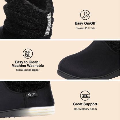 LongBay women's chenille knit bootie slippers with memory foam