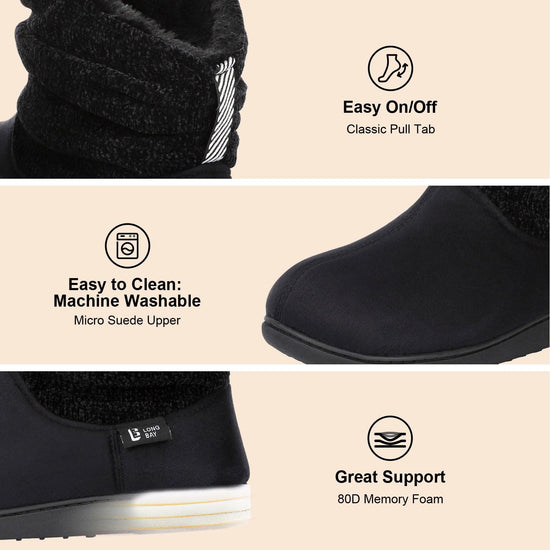 LongBay women's chenille knit bootie slippers with memory foam