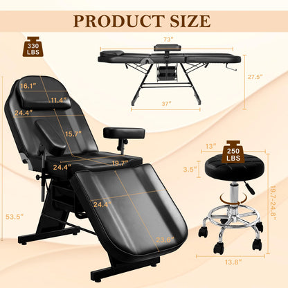 KIIUMI Tattoo Facial Chair Esthetician Bed w/ 360 Swivel Armrest and 2Trays