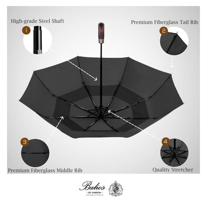 Balios umbrella - Real wood handle with automatic open close and windproof design