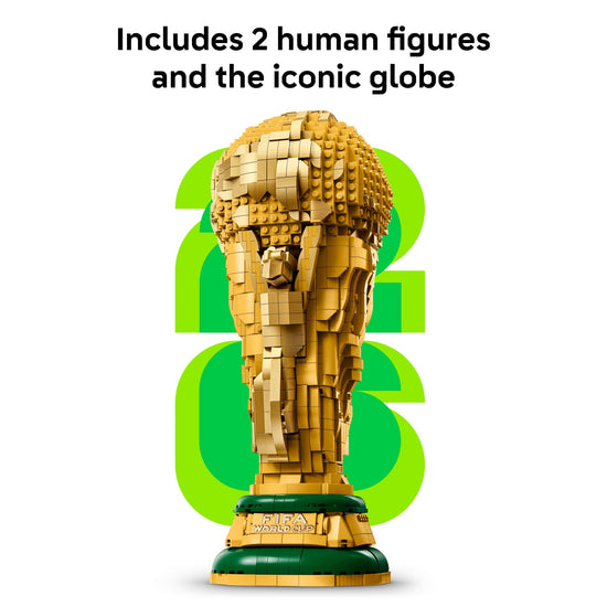 LEGO building block set — FIFA World Cup trophy with 2026 minifigure