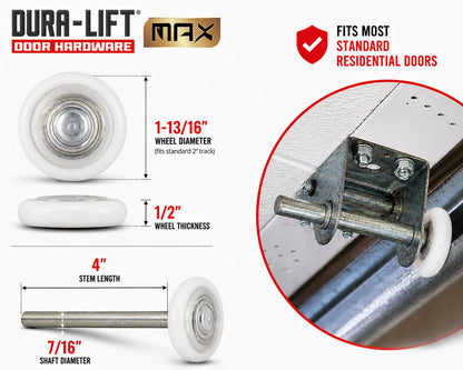 DURA-LIFT garage door roller with sealed 6200ZZ bearing and 4 inch stem
