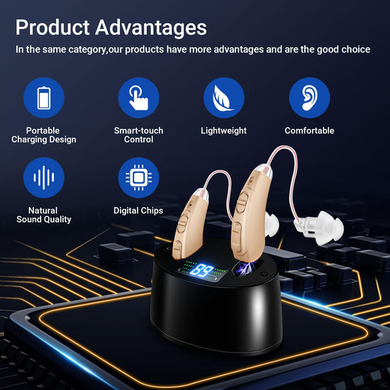Hearing amplifier — Wireless and rechargeable with noise reduction and charging case