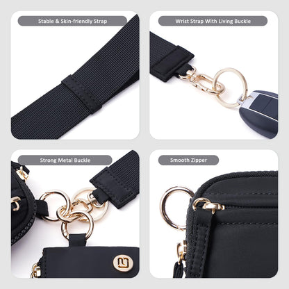 Handbag — Nylon dual pouch wristlet wallet with RFID protection and ID window