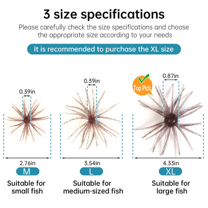 10 PCS Soft Plastic Sea Urchin Bait, Multi Tentacle Sea Urchin Fishing Lures, for Saltwater Freshwater Trout Bass Redfish Grouper Inshore Offshore Fishing (Flashing Brown, XL-4.33inch（10PCS）)