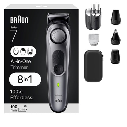Braun Series 7 74 hair trimmer — stainless steel, waterproof, cordless