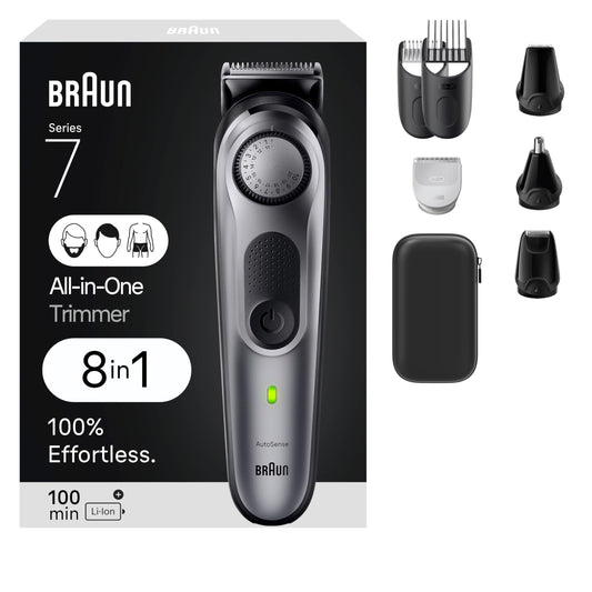 Braun Series 7 74 hair trimmer — stainless steel, waterproof, cordless