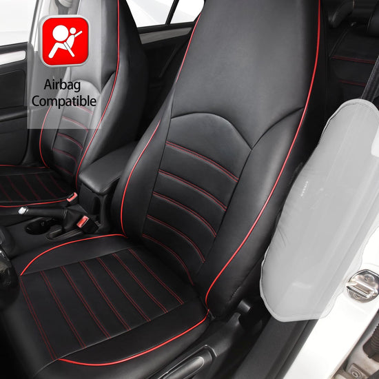 TOYOUN vehicle seat cover — PU leather front seat covers with red trim 2 pcs set