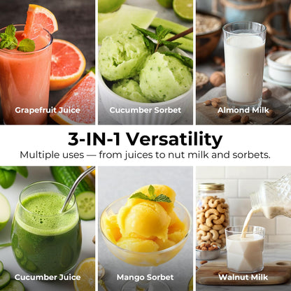 EanOruus juicer — 3-in-1 cold press with large capacity and extra large chute