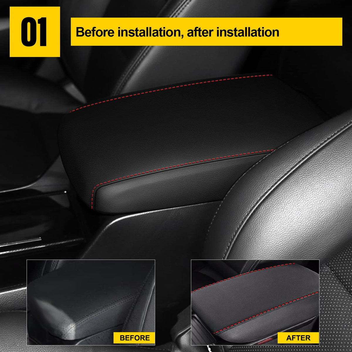 AOMSAZTO console covers — Black with red stitches for 2010-2014 Honda Accord Crosstour armrest