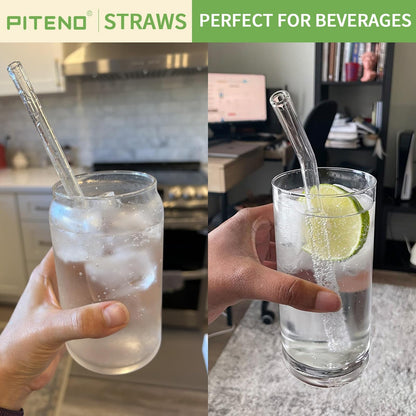 Piteno® glass straws set with cleaning brushes, 12 pieces, straight and bent styles, reusable
