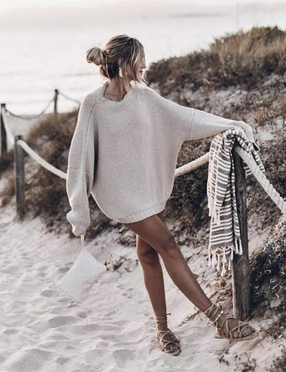 Sweater — Women's oversized batwing sleeve mock neck pullover by Ugerlov
