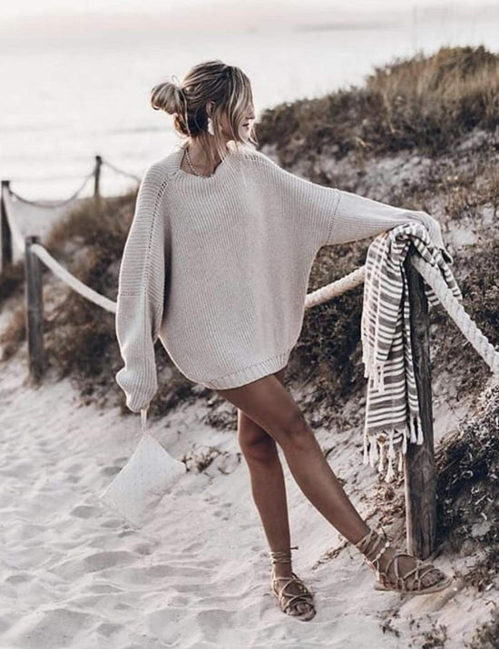 Sweater — Women's oversized batwing sleeve mock neck pullover by Ugerlov