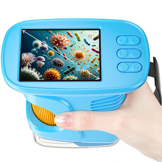 Microscope for Kids, 4K 2.4" IPS Screen 1000X Handheld Portable Digital Microscope, 2000mAh Battery Kids Outdoor Toys STEM Educational Science Kit with 12 Slides, Gift for Boys Girls Ages 4-12